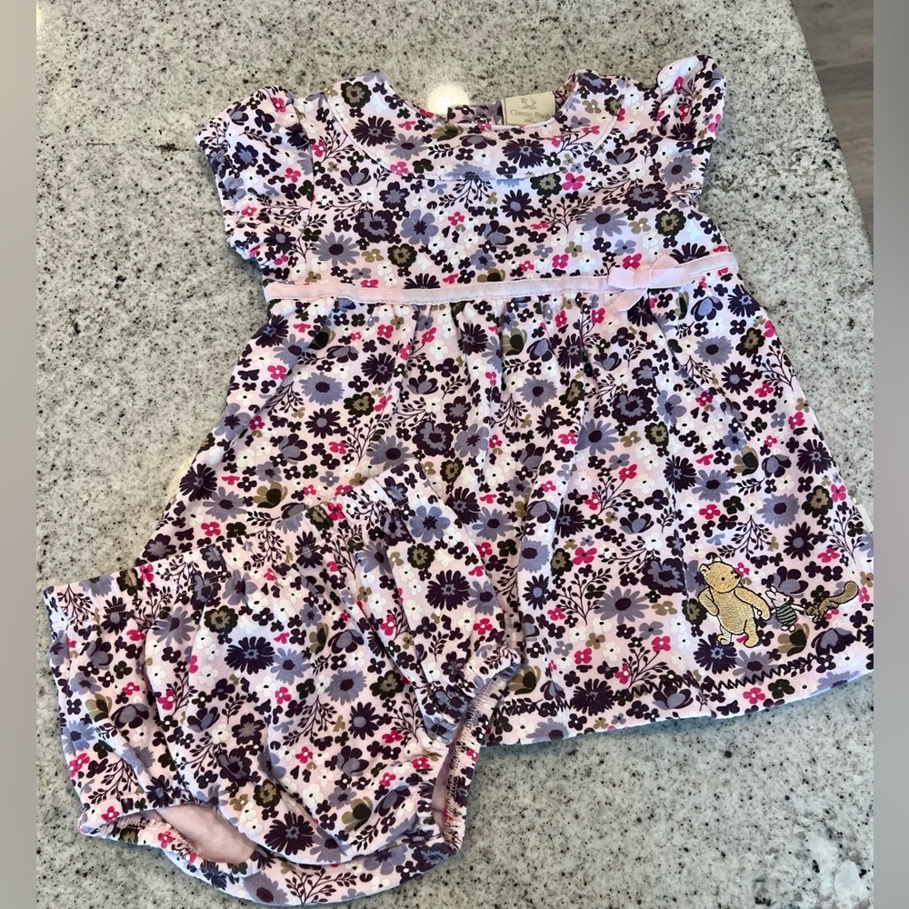 Vintage Classic Pooh by Disney dress and bloomers 9 months floral baby girl